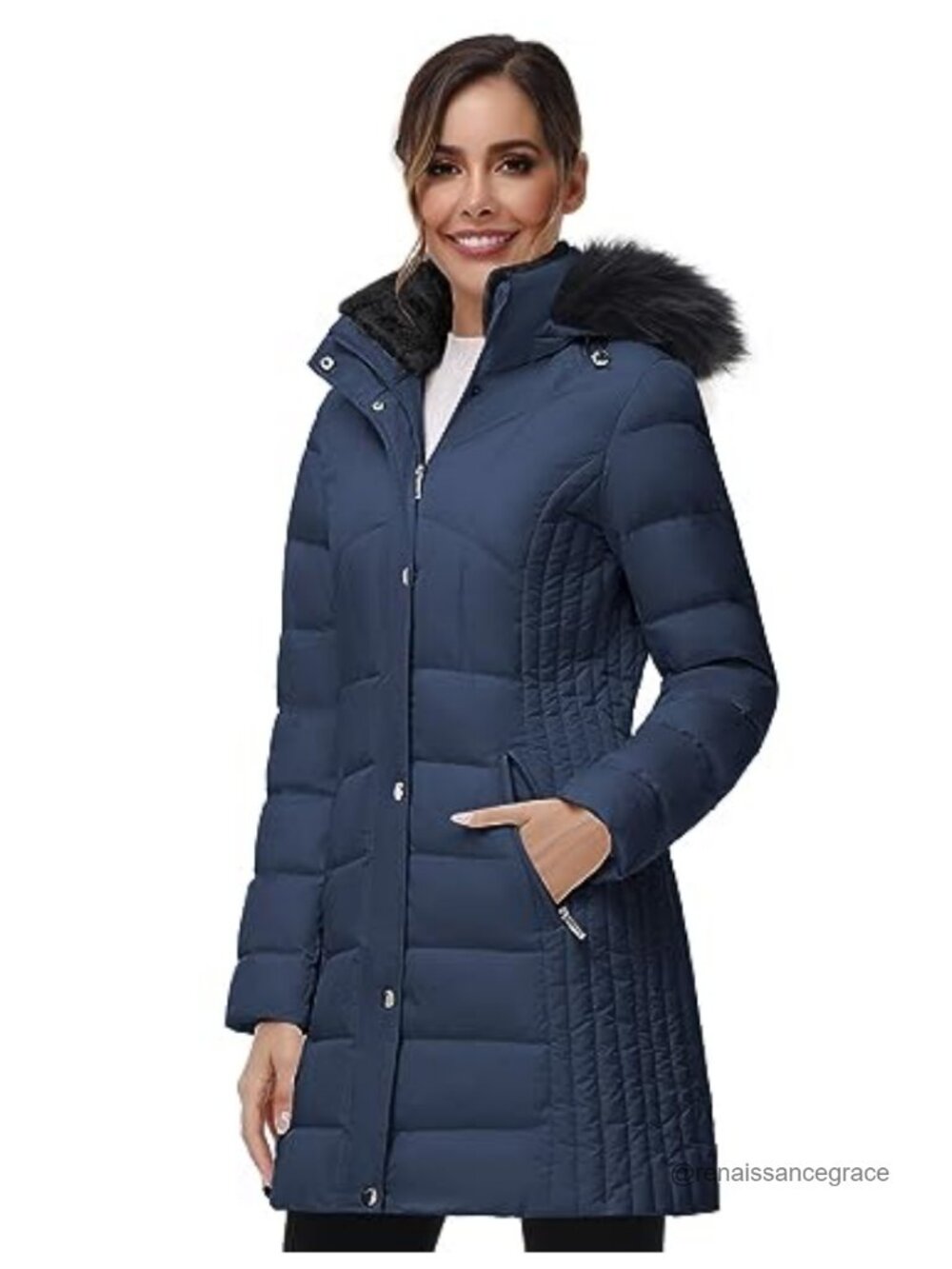 Womens Mid-Length Hooded Down Puffer Coat Winter Insulated